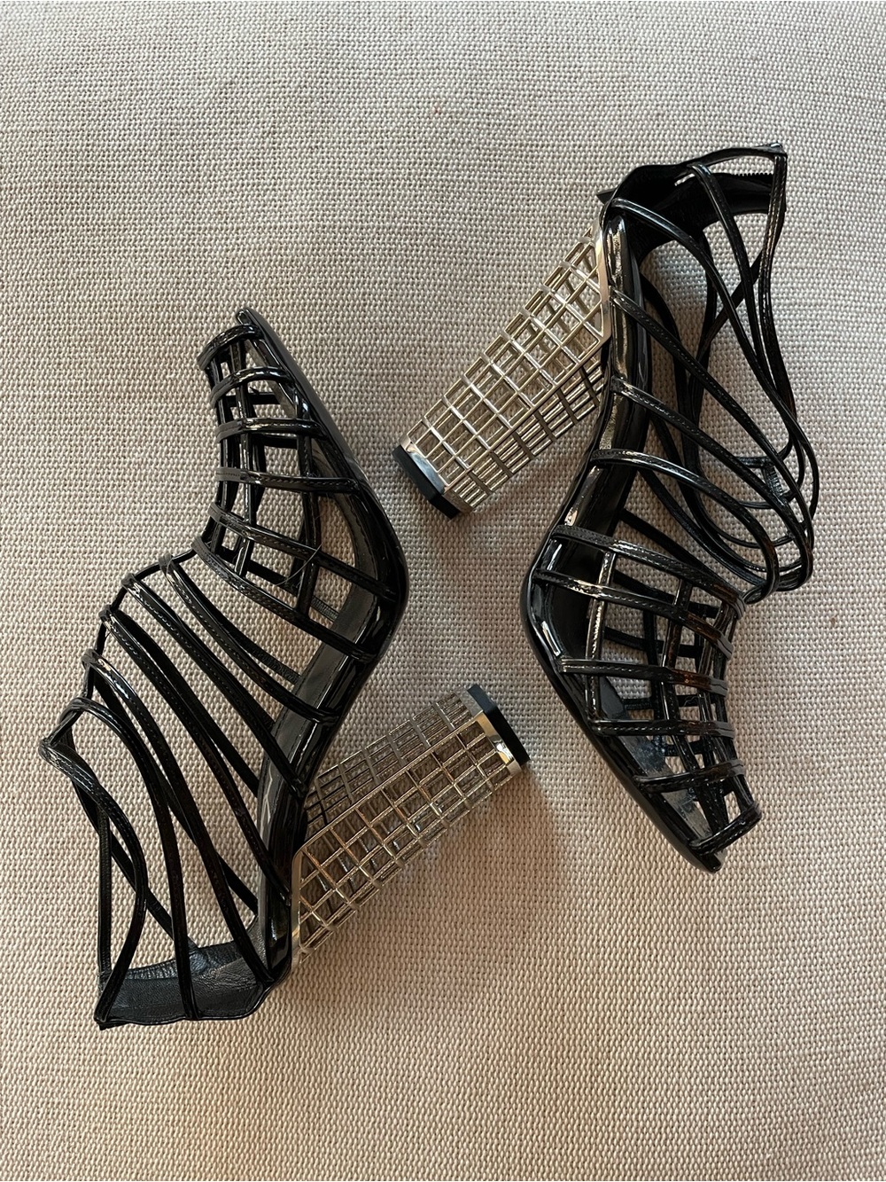 Saint Laurent Steel Cage Heel Black Patent Booties Iconic Design